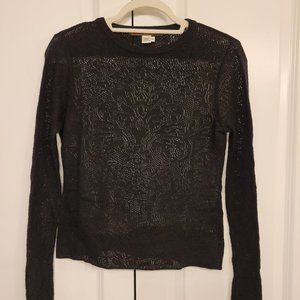 Peruvian Connection intricate cotton knit long sleeve top, size S